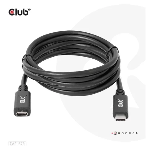 Club 3D Kábel - CAC-1529 (USB-C Gen 1 to USB-C, 5Gbps, 60W, 4K60Hz, M/F, 2m)