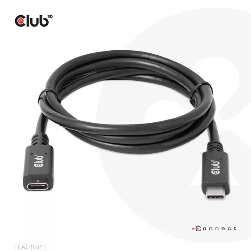 Club 3D Kábel - CAC-1531 (USB-C Gen 1 to USB-C, 5Gbps, 60W, 4K60Hz, M/F, 1m)
