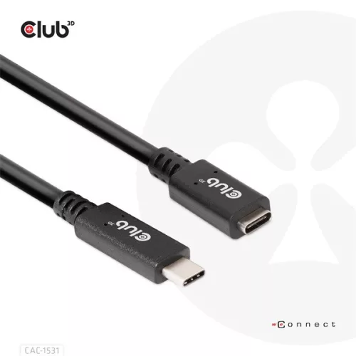 Club 3D Kábel - CAC-1531 (USB-C Gen 1 to USB-C, 5Gbps, 60W, 4K60Hz, M/F, 1m)