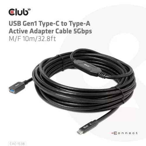 Club 3D Kábel - CAC-1538 (USB-C Gen 1 to USB-A, 5Gbps, 10m)
