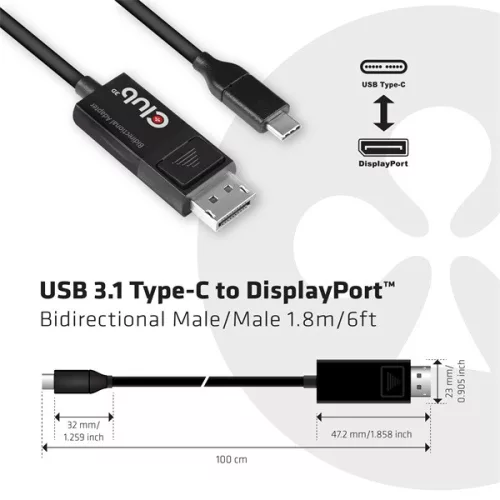 Club 3D Kábel - CAC-1557 (USB-C to DisplayPort 1.4, HDR, 1,8m, 8K60Hz)