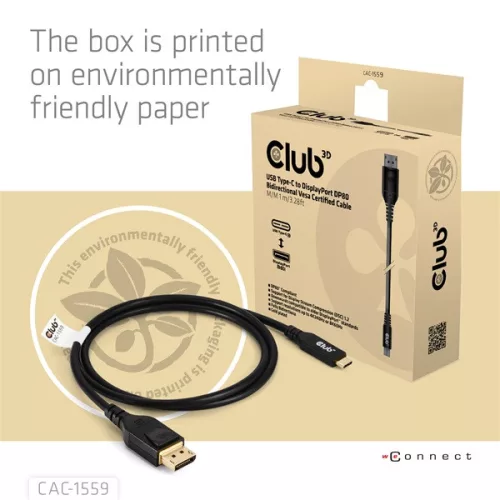 Club 3D Kábel - CAC-1559 (USB-C to DisplayPort 2.1, DP80 Bidirectional, 1m, 8K60Hz)