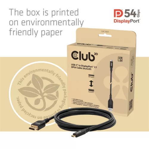 Club 3D Kábel - CAC-1563 (USB-C to DisplayPort 2.1, 8K120Hz, 2m, M/M)