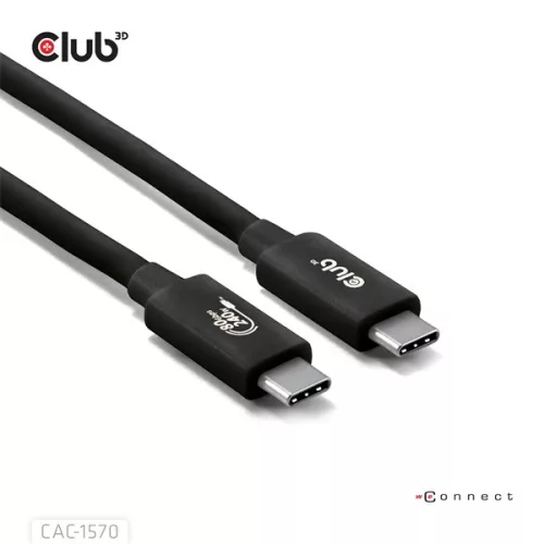 Club 3D Kábel - CAC-1570 (USB4 USB-C, 240W PD, 80Gbps, 8K240Hz, 4K540Hz, Bidirectional, fekete, M/M, 1,2m)