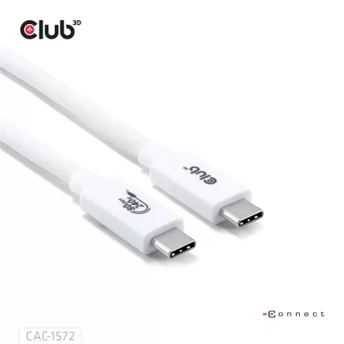 Club 3D Kábel - CAC-1572 (USB4 USB-C, 240W PD, 80Gbps, 8K240Hz, 4K540Hz, Bidirectional, fehér, M/M, 1,2m)