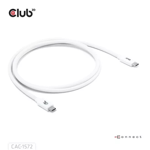 Club 3D Kábel - CAC-1572 (USB4 USB-C, 240W PD, 80Gbps, 8K240Hz, 4K540Hz, Bidirectional, fehér, M/M, 1,2m)