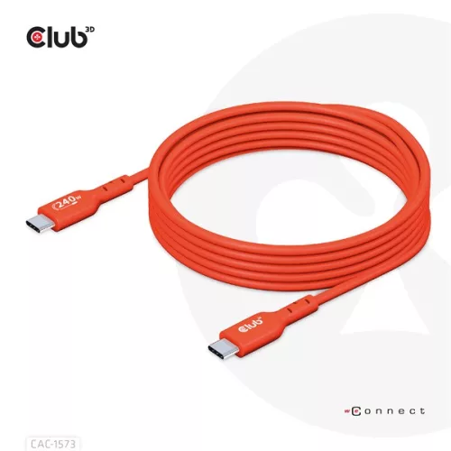 Club 3D Kábel - CAC-1573 (USB2 USB-C, Kétirányú, 480Mb, 240W EPR, M/M, 2m)