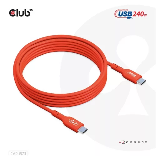 Club 3D Kábel - CAC-1573 (USB2 USB-C, Kétirányú, 480Mb, 240W EPR, M/M, 2m)