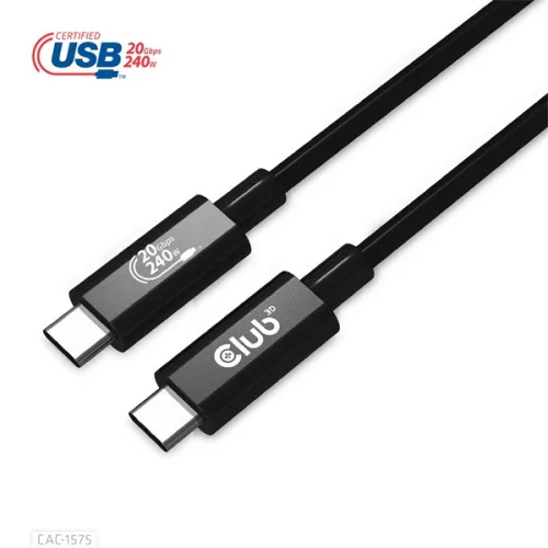 Club 3D Kábel - CAC-1575 (USB4 USB-C Gen 2x2, Bi-Directional USB-IF, 4K60Hz, 20Gbps, PD 240W(48V/5A) EPR M/M, 2m)
