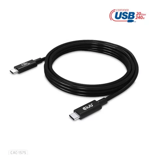 Club 3D Kábel - CAC-1575 (USB4 USB-C Gen 2x2, Bi-Directional USB-IF, 4K60Hz, 20Gbps, PD 240W(48V/5A) EPR M/M, 2m)