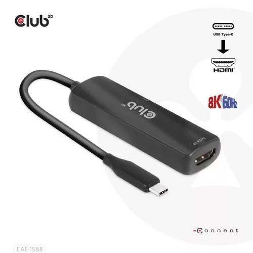 Club 3D Átalakító - CAC-1588 (USB-C Gen 2 to HDMI 4K120Hz, HDR10, DSC 1.2, USB-C 100W PD3.0, aktív)