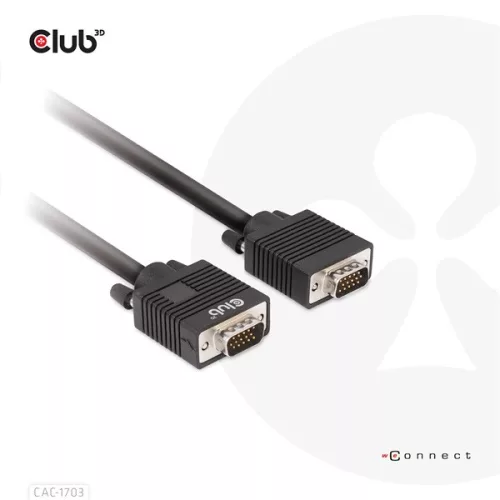 Club 3D Kábel - CAC-1703 (VGA Bidirectional, M/M, 3m, 28AWG, Full HD 1080p)