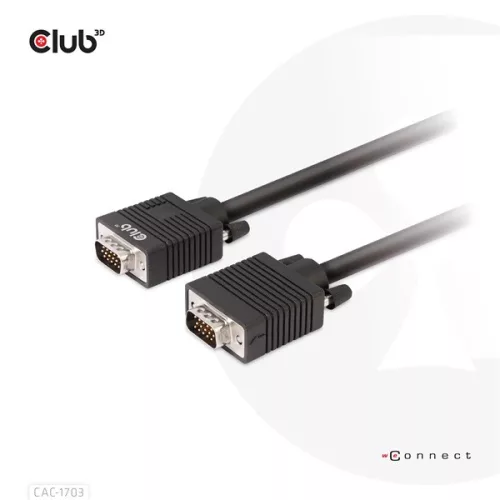 Club 3D Kábel - CAC-1703 (VGA Bidirectional, M/M, 3m, 28AWG, Full HD 1080p)