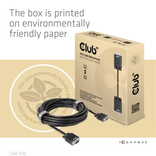 Club 3D Kábel - CAC-1710 (VGA Bidirectional, M/M, 10m, 28AWG, 1080p)