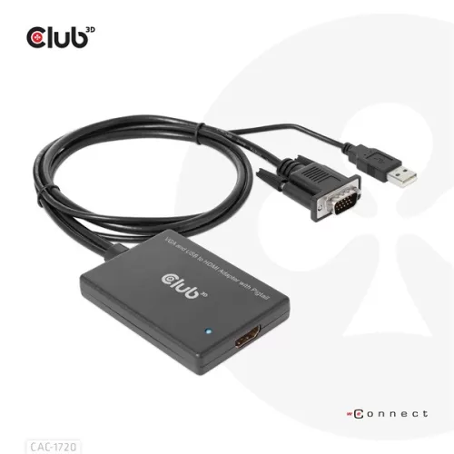 Club 3D Átalakító - CAC-1720 (USB-A & VGA to HDMI, M/F, 0.6m, 28AWG, Full HD 1080p)