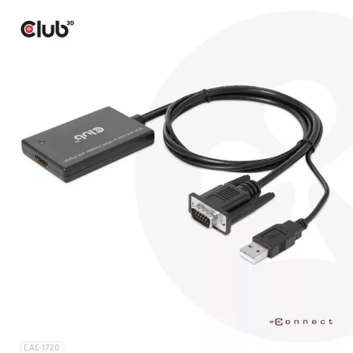 Club 3D Átalakító - CAC-1720 (USB-A & VGA to HDMI, M/F, 0.6m, 28AWG, Full HD 1080p)