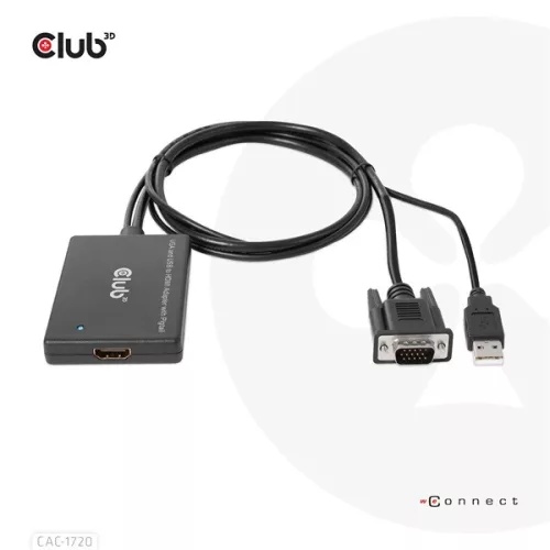 Club 3D Átalakító - CAC-1720 (USB-A & VGA to HDMI, M/F, 0.6m, 28AWG, Full HD 1080p)