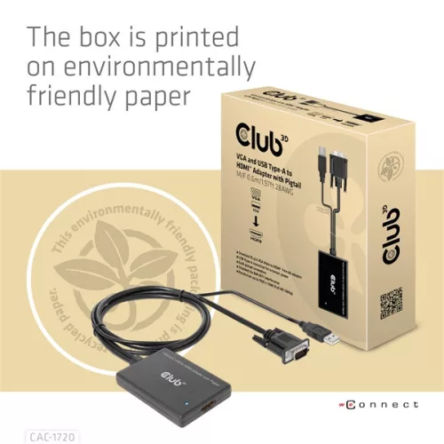 Club 3D Átalakító - CAC-1720 (USB-A & VGA to HDMI, M/F, 0.6m, 28AWG, Full HD 1080p)
