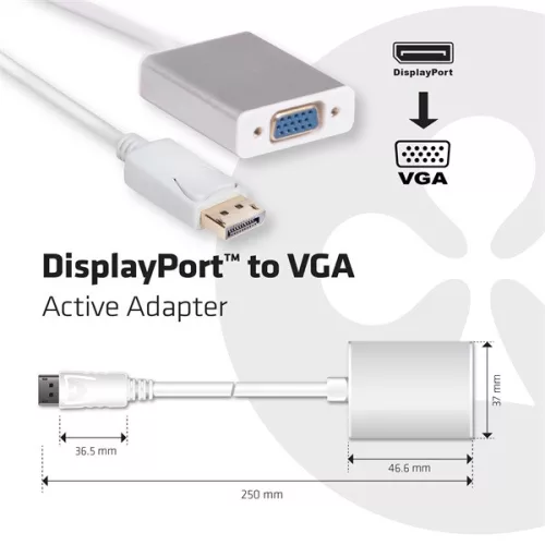 Club 3D Átalakító - CAC-2003 (DisplayPort to VGA, aktív, WUXGA, Plug&Play)