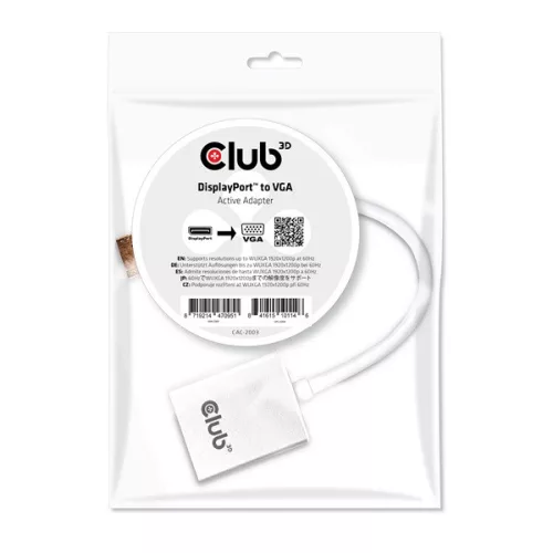Club 3D Átalakító - CAC-2003 (DisplayPort to VGA, aktív, WUXGA, Plug&Play)