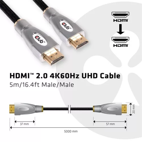 Club 3D Kábel - CAC-2312 (HDMI 2.0, 4K60Hz UHD, HDR, 5m, aranyozott, 18Gbps, Bidirectional)