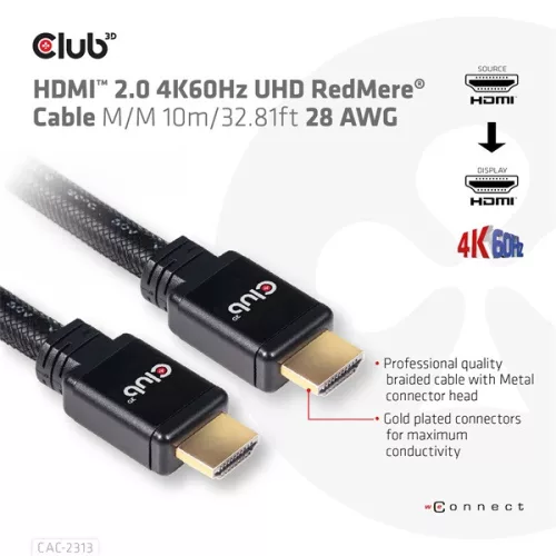 Club 3D Kábel - CAC-2313 (HDMI 2.0, 4K60Hz, M/M, 10m, RedMere, Uni-directional)