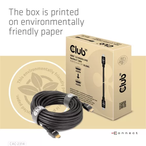 Club 3D Kábel - CAC-2314 (HDMI 2.0 4K60Hz RedMere, M/M, 15m, 18Gbps, UHD, AWG28)