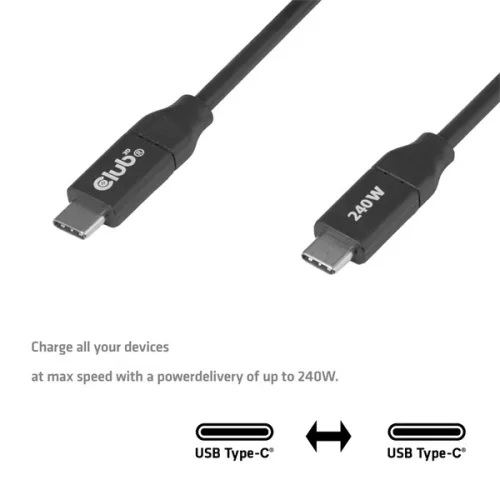 Club 3D Kábel - CAC-2506 (USB-C, PD3.1 240W, No Data, 4K60Hz, fekete, M/M, 2m)