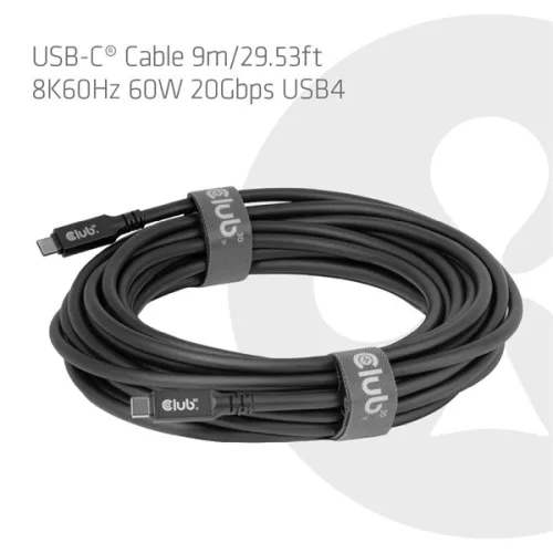 Club 3D Kábel - CAC-2509 (USB-C to USB-C, M/M, 100W, 8K60Hz, 20Gbps, 60W, 9m)