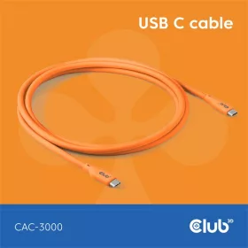  Club 3D Kábel - CAC-3000 (USB-C, PD 240W, 20Gbps, 4K60Hz, narancs, M/M, 2m)