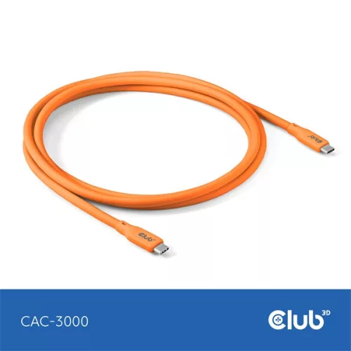 Club 3D Kábel - CAC-3000 (USB-C, PD 240W, 20Gbps, 4K60Hz, narancs, M/M, 2m)