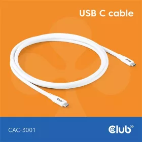   Club 3D Kábel - CAC-3001 (USB-C, PD 240W, 20Gbps, 4K60Hz, fehér, M/M, 2m)