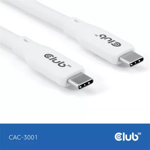 Club 3D Kábel - CAC-3001 (USB-C, PD 240W, 20Gbps, 4K60Hz, fehér, M/M, 2m)