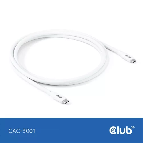 Club 3D Kábel - CAC-3001 (USB-C, PD 240W, 20Gbps, 4K60Hz, fehér, M/M, 2m)