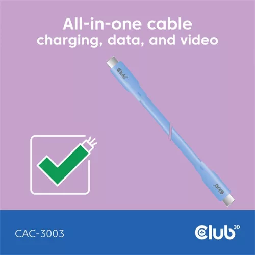 Club 3D Kábel - CAC-3003 (USB-C, PD 240W, 20Gbps, 4K60Hz, kék, M/M, 2m)