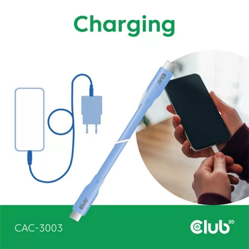 Club 3D Kábel - CAC-3003 (USB-C, PD 240W, 20Gbps, 4K60Hz, kék, M/M, 2m)