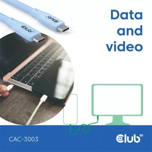 Club 3D Kábel - CAC-3003 (USB-C, PD 240W, 20Gbps, 4K60Hz, kék, M/M, 2m)