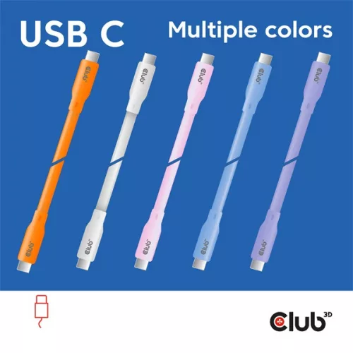 Club 3D Kábel - CAC-3004 (USB-C, PD 240W, 20Gbps, 4K60Hz, lila, M/M, 2m)