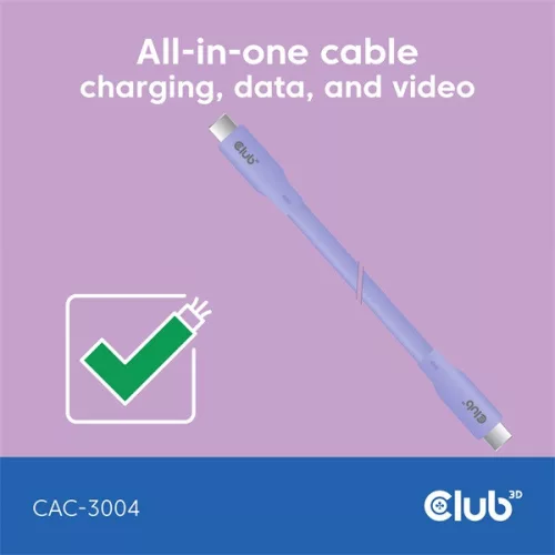 Club 3D Kábel - CAC-3004 (USB-C, PD 240W, 20Gbps, 4K60Hz, lila, M/M, 2m)
