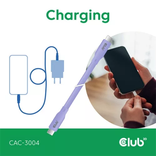 Club 3D Kábel - CAC-3004 (USB-C, PD 240W, 20Gbps, 4K60Hz, lila, M/M, 2m)
