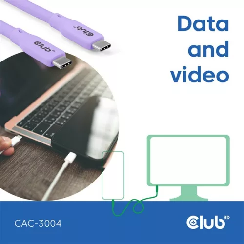 Club 3D Kábel - CAC-3004 (USB-C, PD 240W, 20Gbps, 4K60Hz, lila, M/M, 2m)