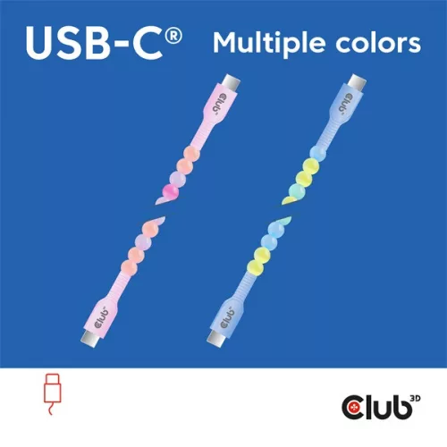 Club 3D Kábel - CAC-3010 (USB-C, PD 240W, 20Gbps, 4K60Hz, pink, M/M, 2m)