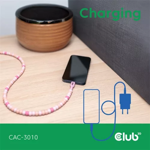 Club 3D Kábel - CAC-3010 (USB-C, PD 240W, 20Gbps, 4K60Hz, pink, M/M, 2m)