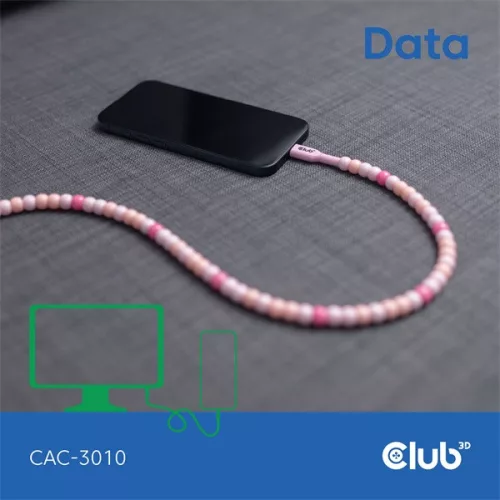Club 3D Kábel - CAC-3010 (USB-C, PD 240W, 20Gbps, 4K60Hz, pink, M/M, 2m)