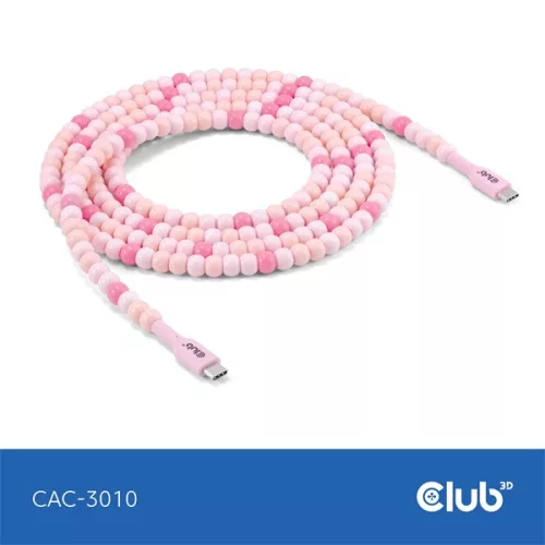 Club 3D Kábel - CAC-3010 (USB-C, PD 240W, 20Gbps, 4K60Hz, pink, M/M, 2m)