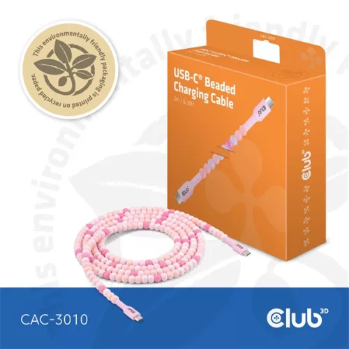 Club 3D Kábel - CAC-3010 (USB-C, PD 240W, 20Gbps, 4K60Hz, pink, M/M, 2m)
