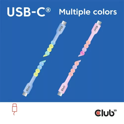 Club 3D Kábel - CAC-3011 (USB-C, PD 240W, 20Gbps, 4K60Hz, kék, M/M, 2m)