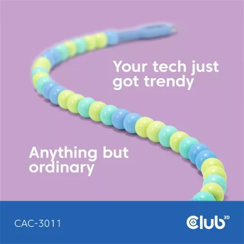 Club 3D Kábel - CAC-3011 (USB-C, PD 240W, 20Gbps, 4K60Hz, kék, M/M, 2m)