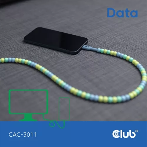 Club 3D Kábel - CAC-3011 (USB-C, PD 240W, 20Gbps, 4K60Hz, kék, M/M, 2m)
