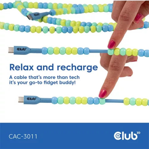 Club 3D Kábel - CAC-3011 (USB-C, PD 240W, 20Gbps, 4K60Hz, kék, M/M, 2m)